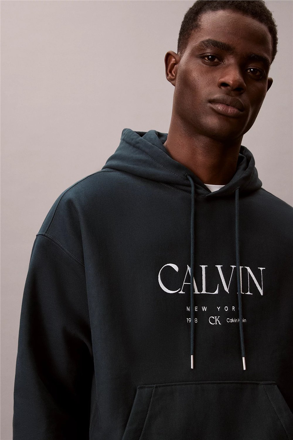 Calvin Klein LS Premium Fleece Calvin Graphic Erkek Kapüşonlu Sweatshirt Mavi