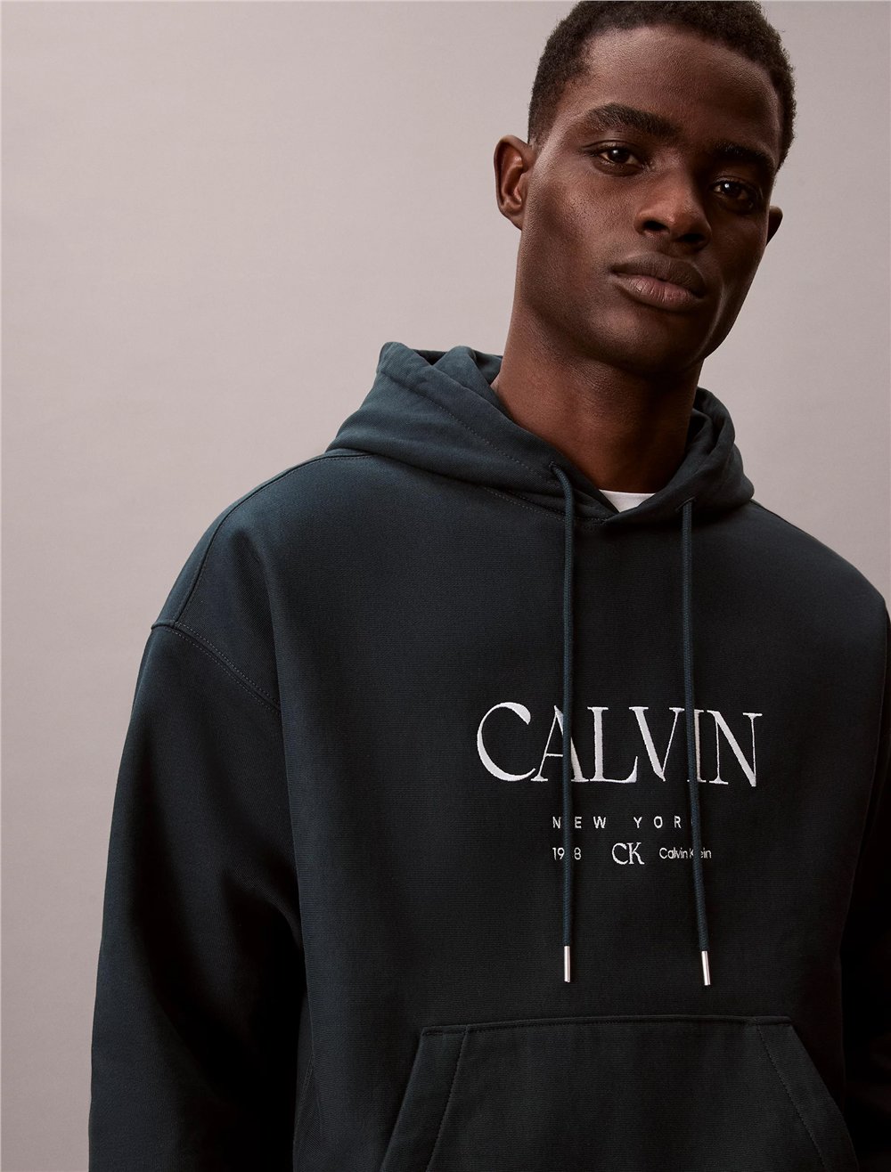 Calvin Klein LS Premium Fleece Calvin Graphic Erkek Kapüşonlu Sweatshirt Mavi