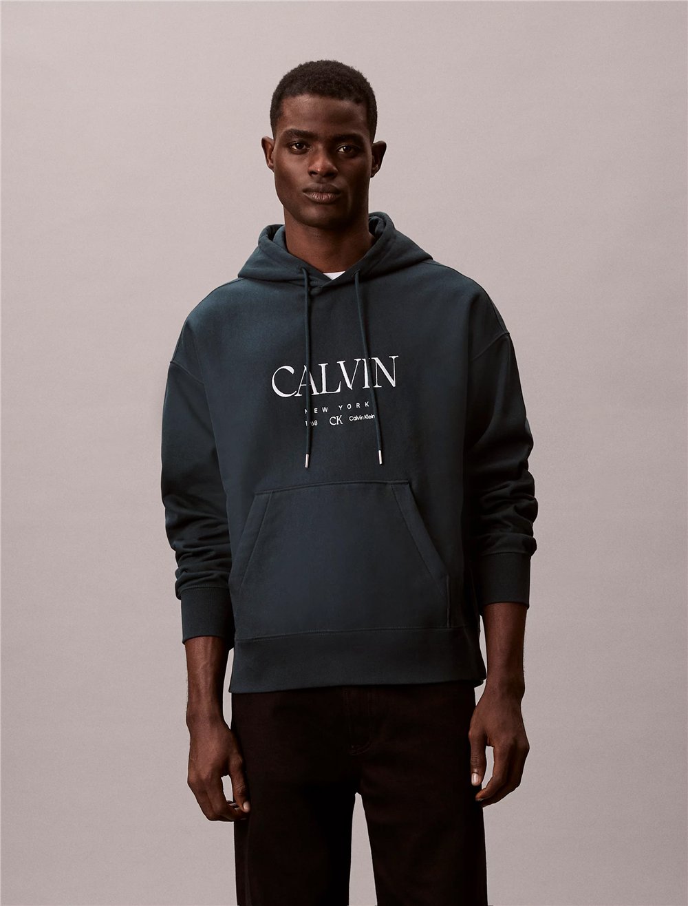 Calvin Klein LS Premium Fleece Calvin Graphic Erkek Kapüşonlu Sweatshirt Mavi