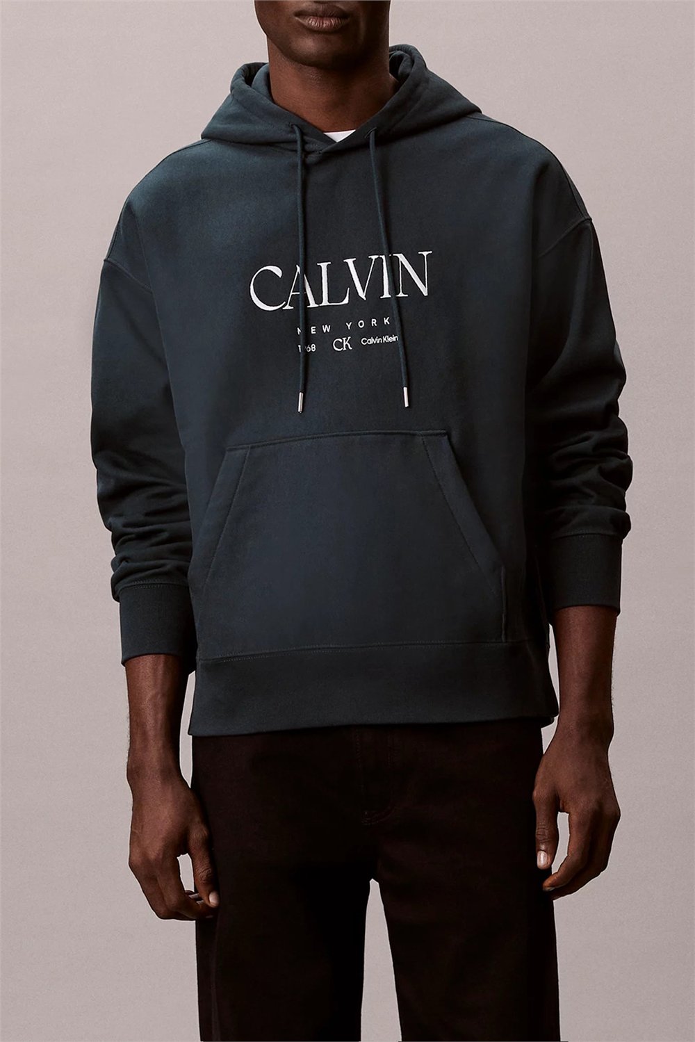 Calvin Klein LS Premium Fleece Calvin Graphic Erkek Kapüşonlu Sweatshirt Mavi