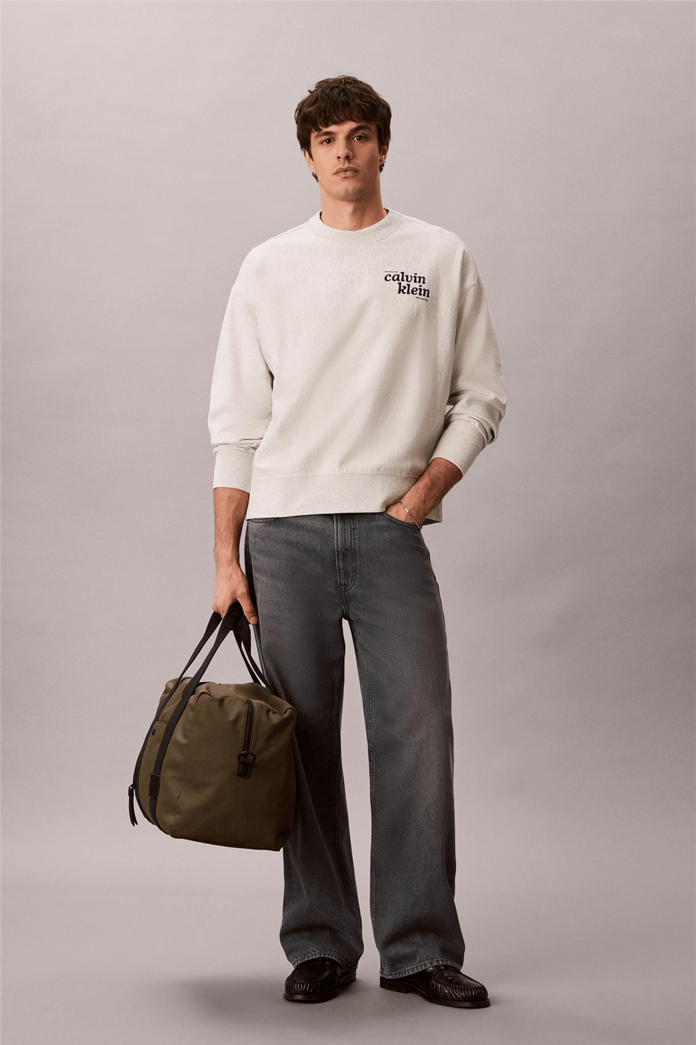 Calvin Klein Ls Premium Terry Grph Crewneck Erkek Bisiklet Yaka Sweatshirt Beyaz