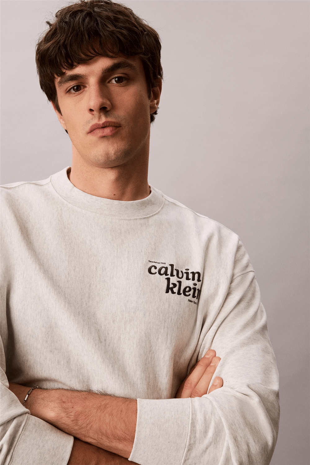 Calvin Klein Ls Premium Terry Grph Crewneck Erkek Bisiklet Yaka Sweatshirt Beyaz