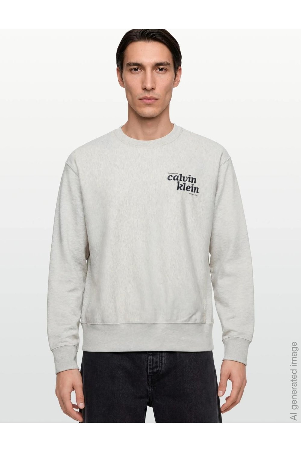 Calvin Klein Ls Premium Terry Grph Crewneck Erkek Bisiklet Yaka Sweatshirt Beyaz