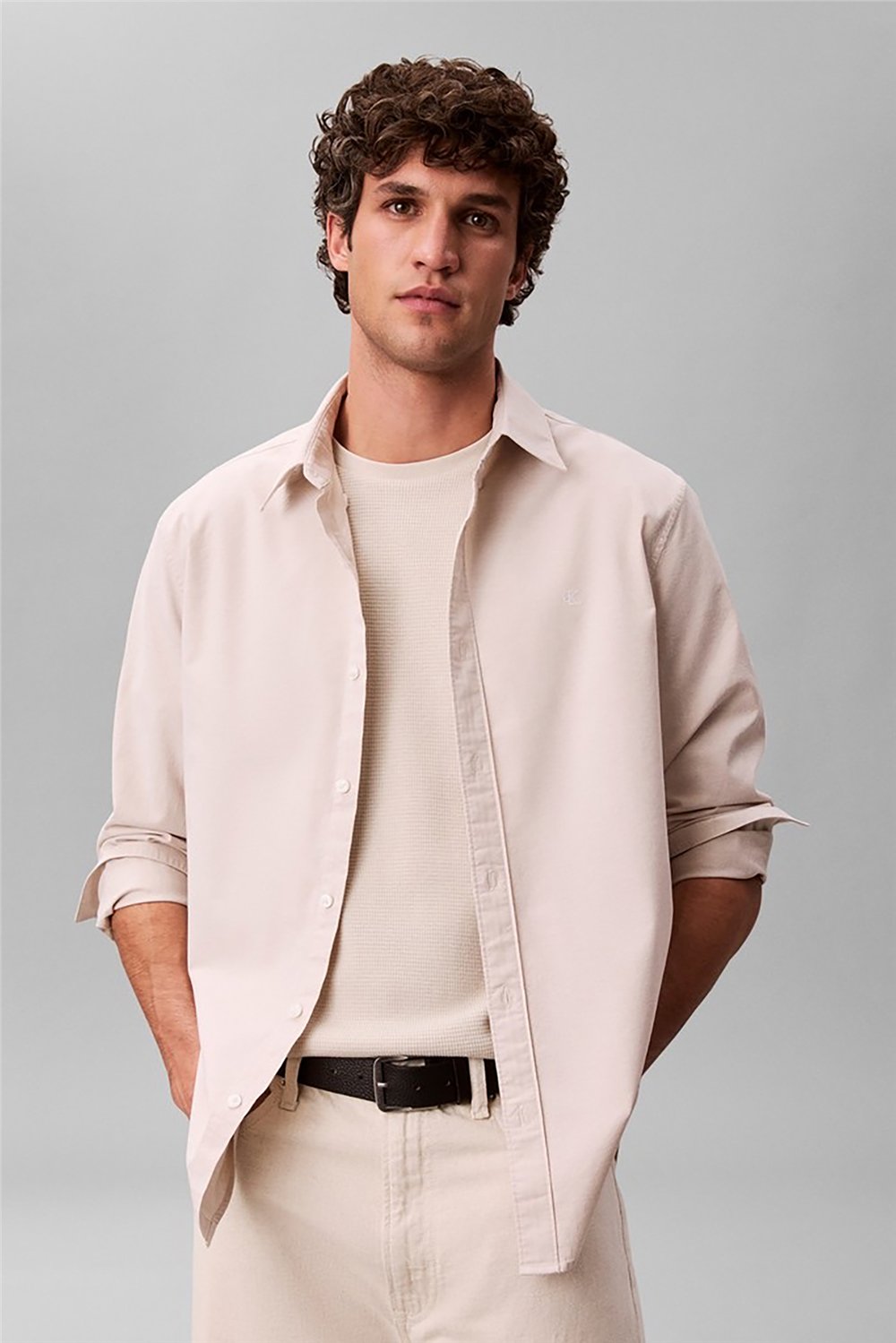 Calvin Klein LS Solid Oxford Classic Shirt Erkek Gömlek Beyaz