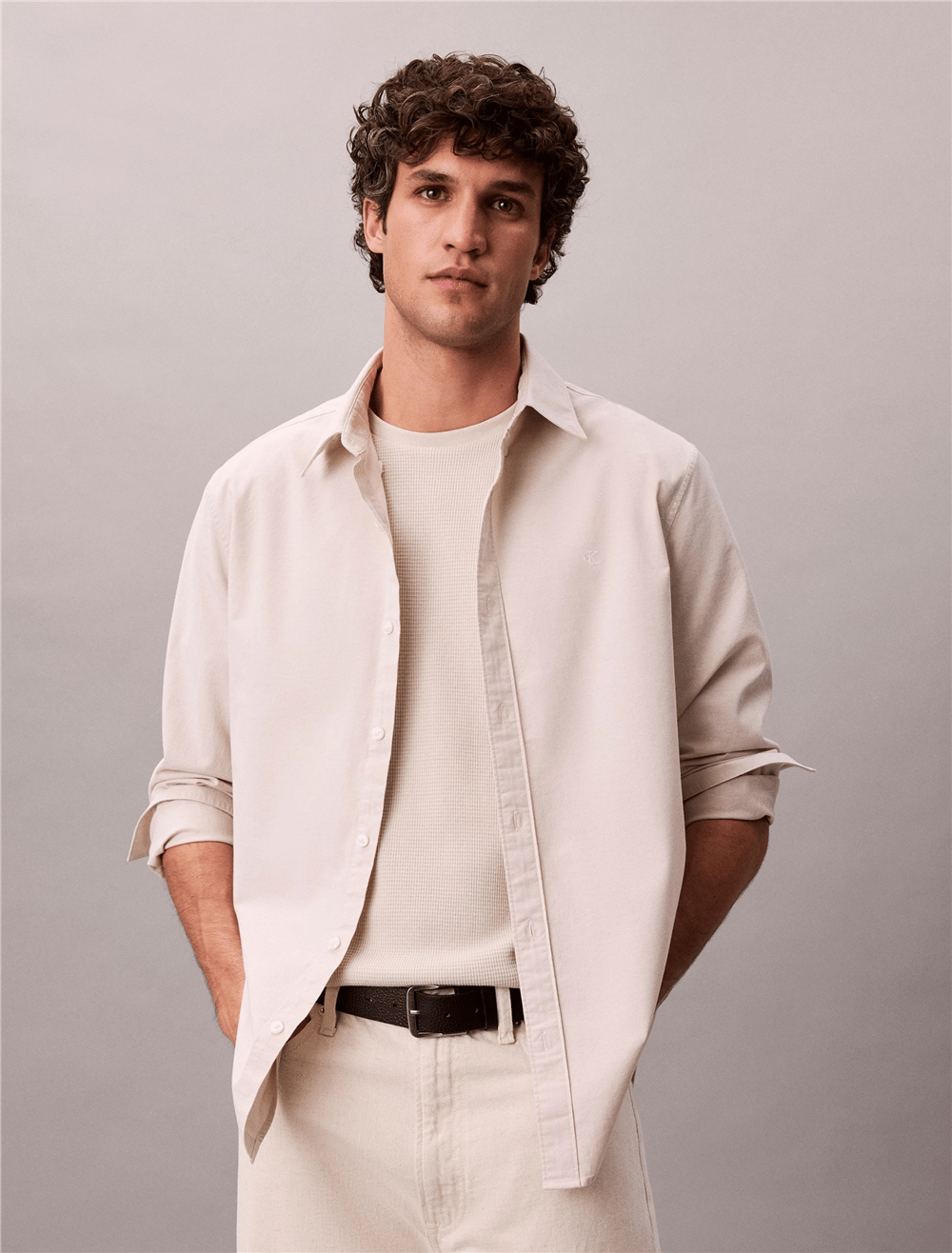 Calvin Klein LS Solid Oxford Classic Shirt Erkek Gömlek Gri