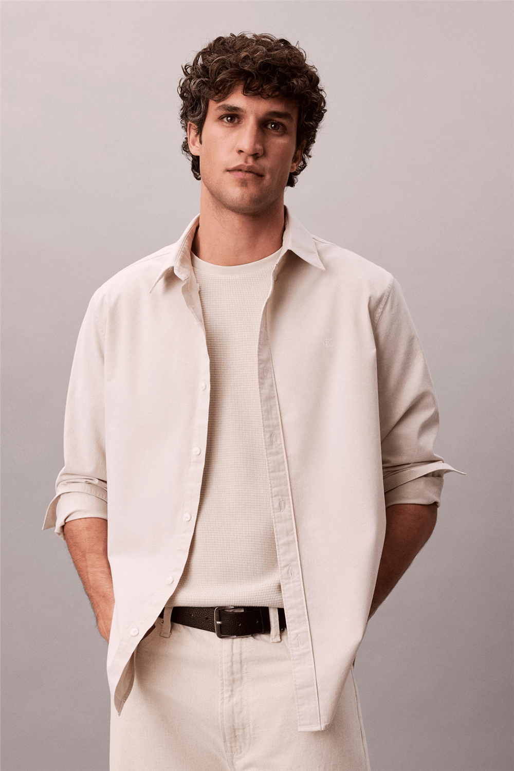 Calvin Klein LS Solid Oxford Classic Shirt Erkek Gömlek Gri