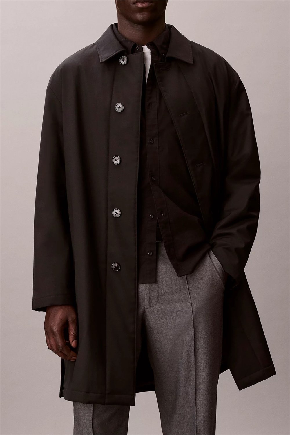 Calvin Klein LS Tech Wool Blend Car Coat Erkek Mont Siyah