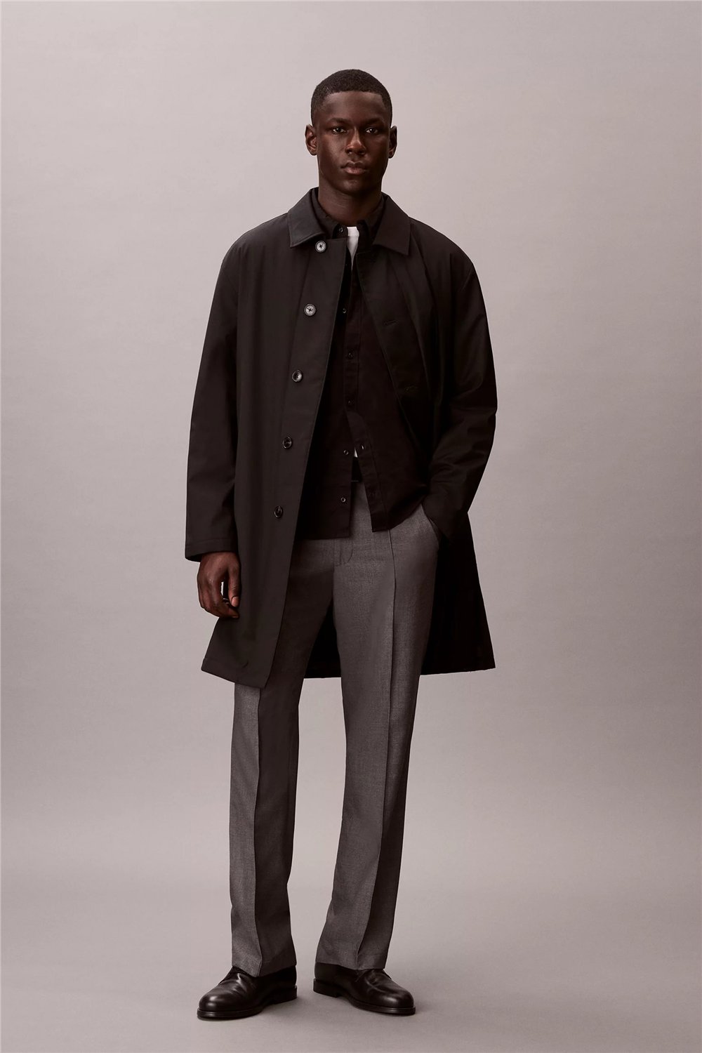 Calvin Klein LS Tech Wool Blend Car Coat Erkek Mont Siyah