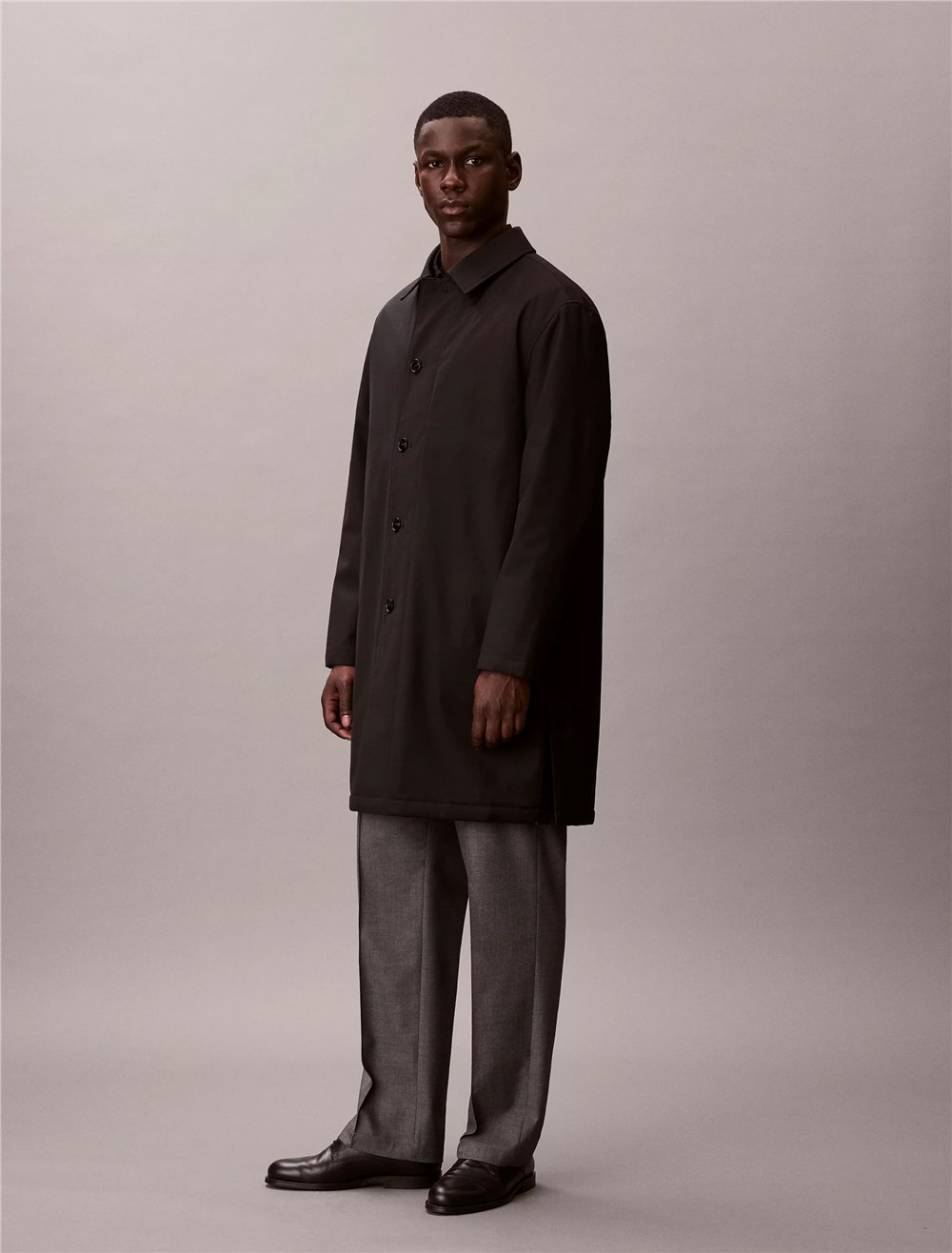 Calvin Klein LS Tech Wool Blend Car Coat Erkek Mont Siyah