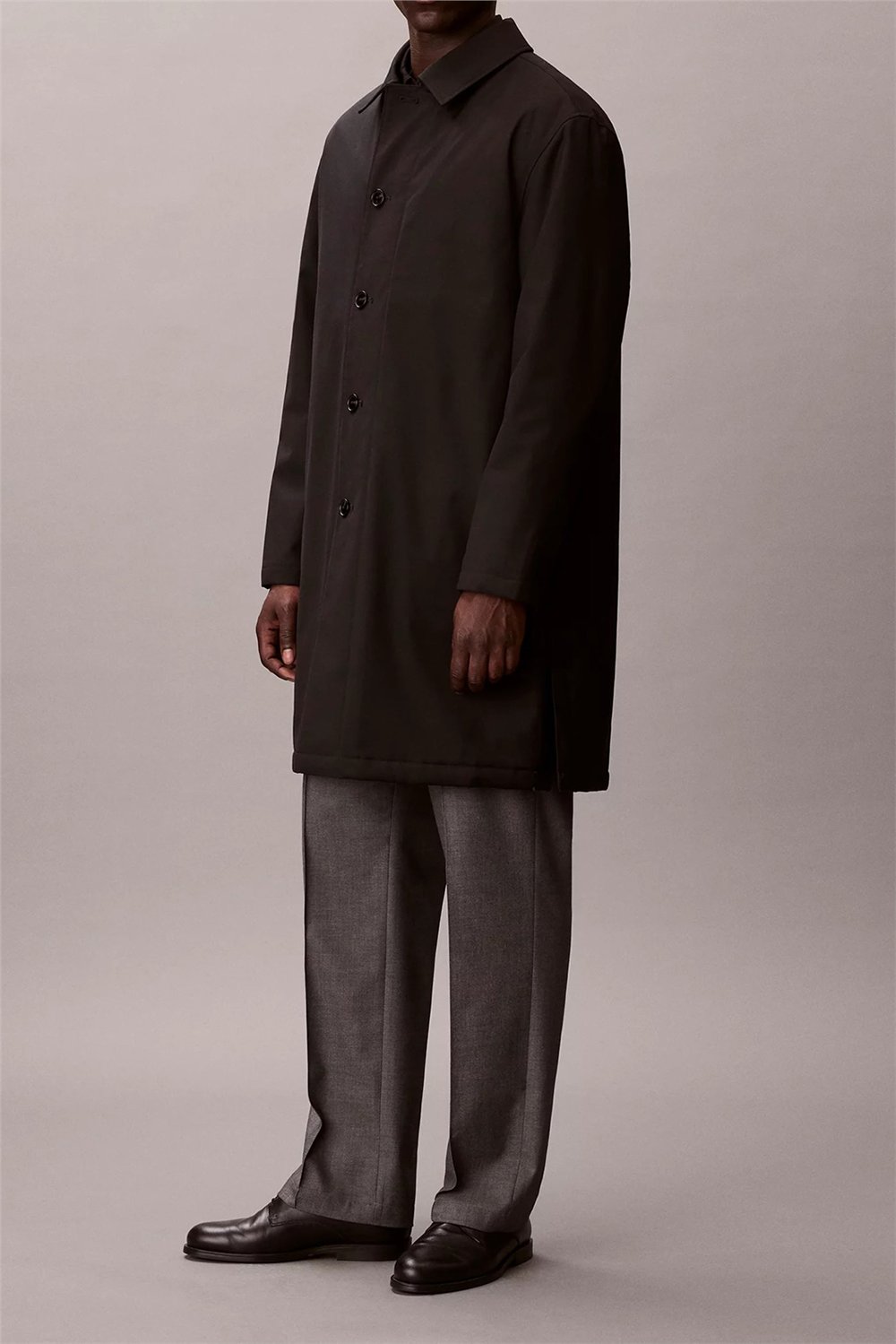 Calvin Klein LS Tech Wool Blend Car Coat Erkek Mont Siyah