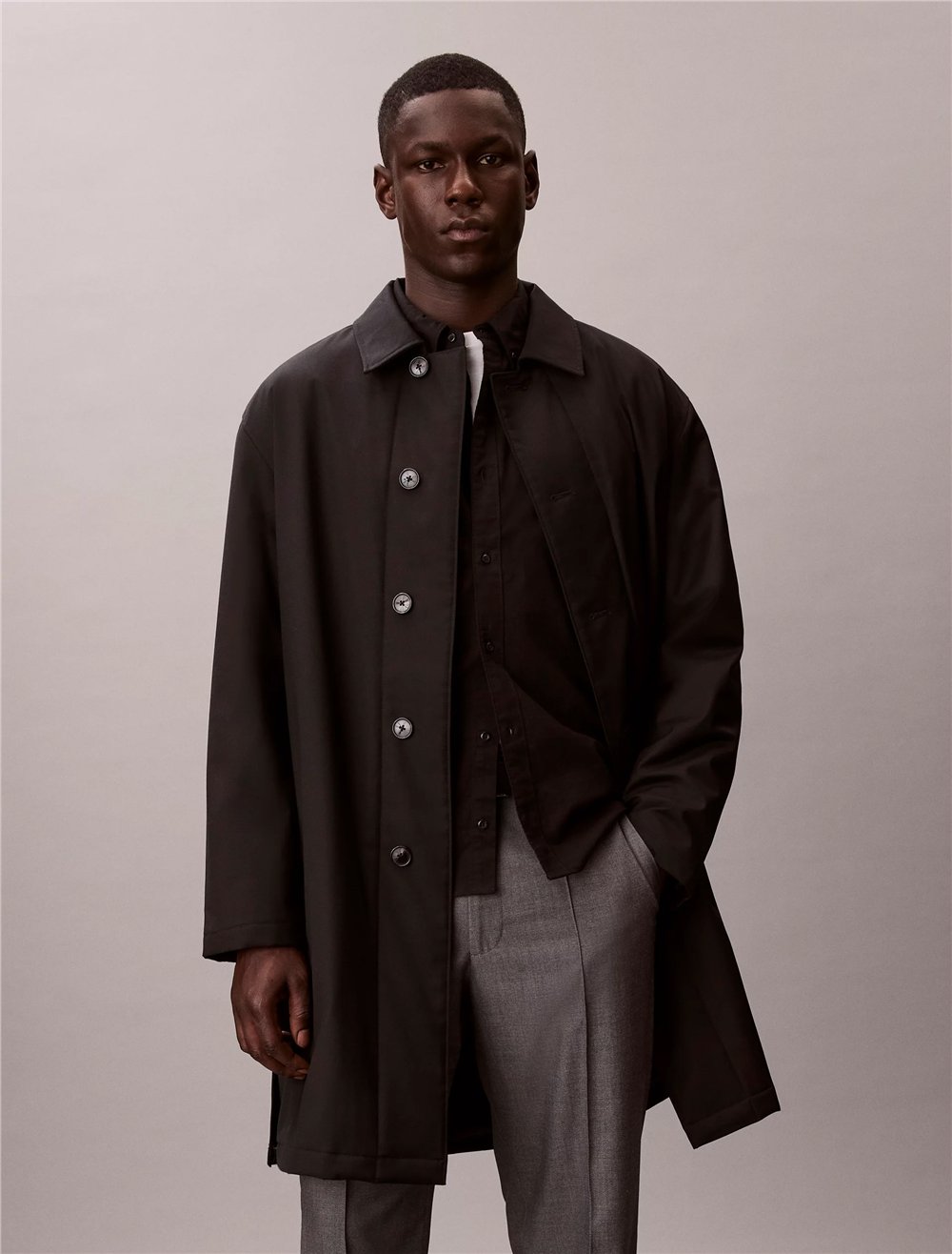 Calvin Klein LS Tech Wool Blend Car Coat Erkek Mont Siyah