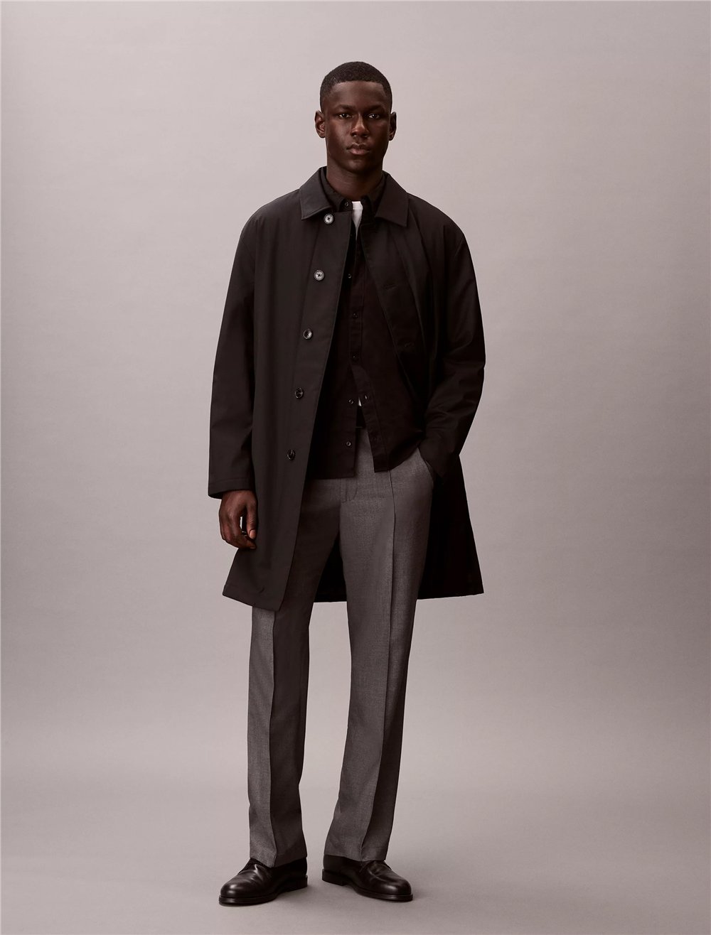 Calvin Klein LS Tech Wool Blend Car Coat Erkek Mont Siyah