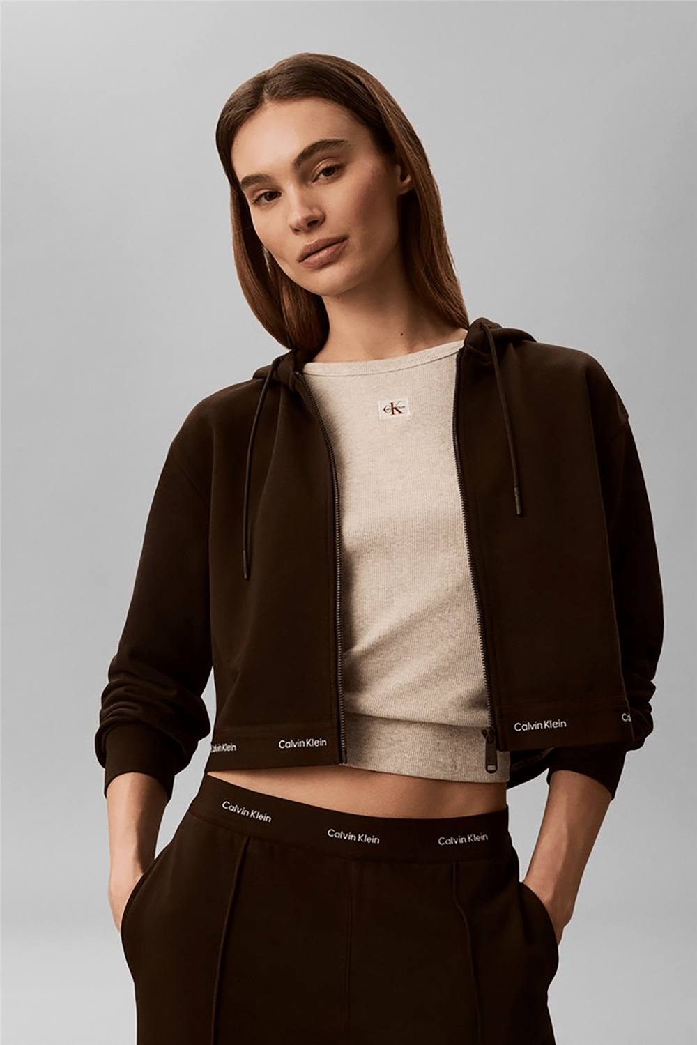 Calvin Klein Ls Terry Logo Waist Cropped Fz H Kadın Bisiklet Yaka Sweatshirt