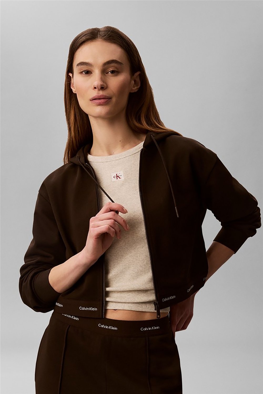 Calvin Klein Ls Terry Logo Waist Cropped Fz H Kadın Bisiklet Yaka Sweatshirt