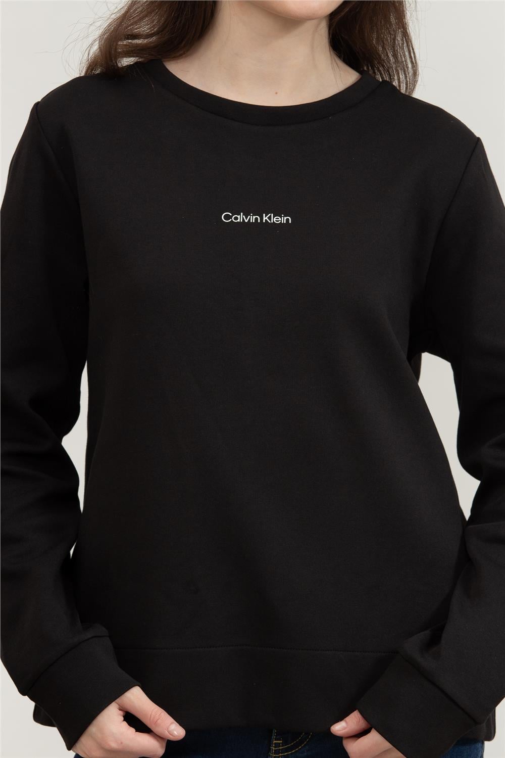 Calvin Klein Micro Logo Ess Kadın Bisiklet Yaka Sweatshirt Siyah