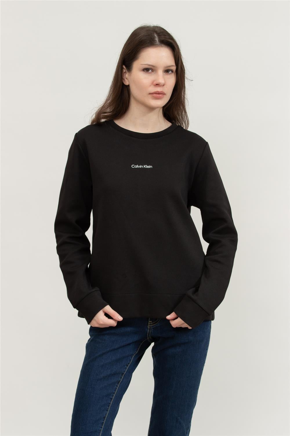 Calvin Klein Micro Logo Ess Kadın Bisiklet Yaka Sweatshirt Siyah