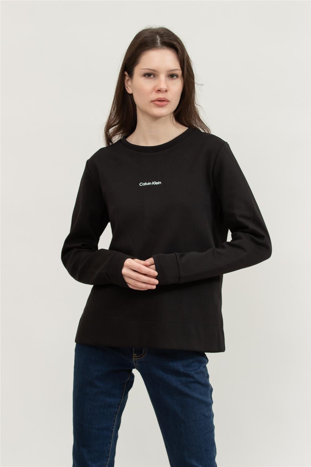 Calvin Klein Micro Logo Ess Kadın Bisiklet Yaka Sweatshirt Siyah