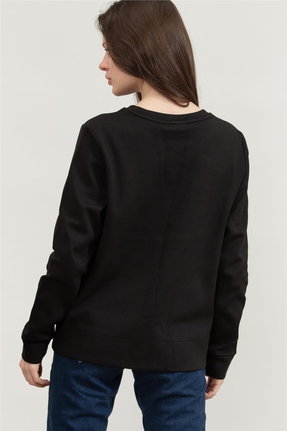 Calvin Klein Micro Logo Ess Kadın Bisiklet Yaka Sweatshirt Siyah