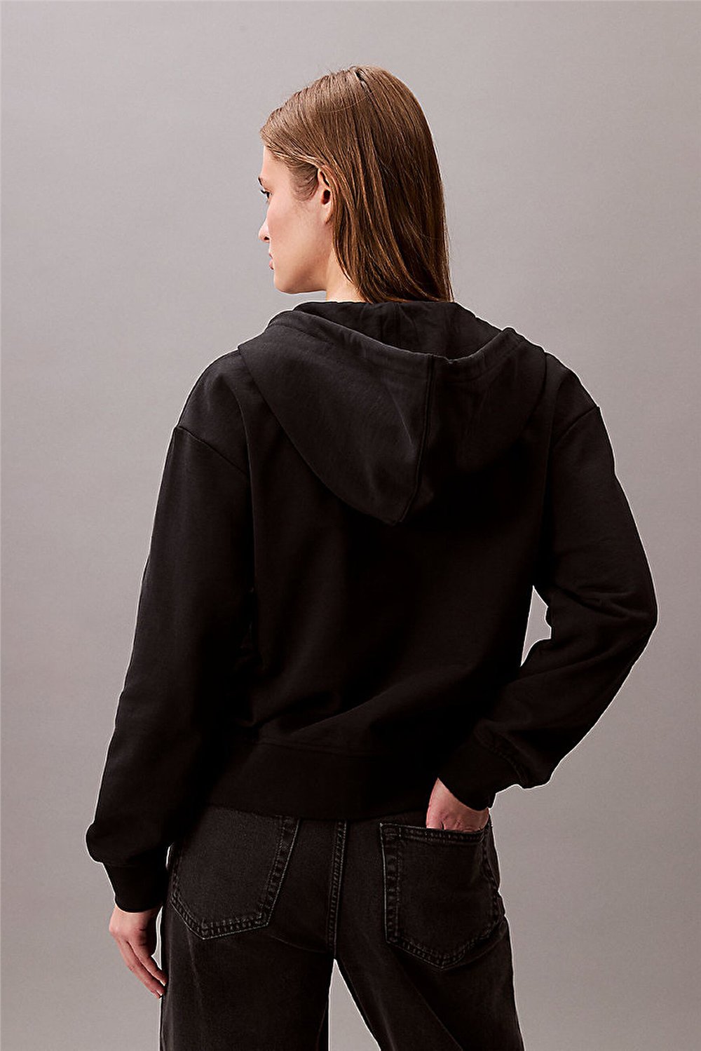 Calvin Klein Monologo French Terry Fz Bf Hood Kadın Kapüşonlu Sweatshirt Siyah