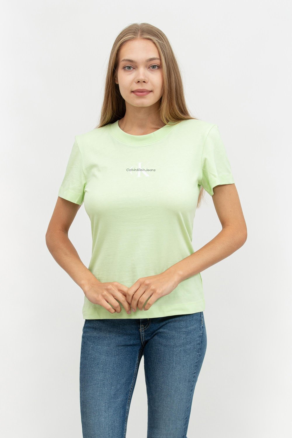 Calvin Klein Monologo Slim Kadın Bisiklet Yaka T-Shirt Yeşil