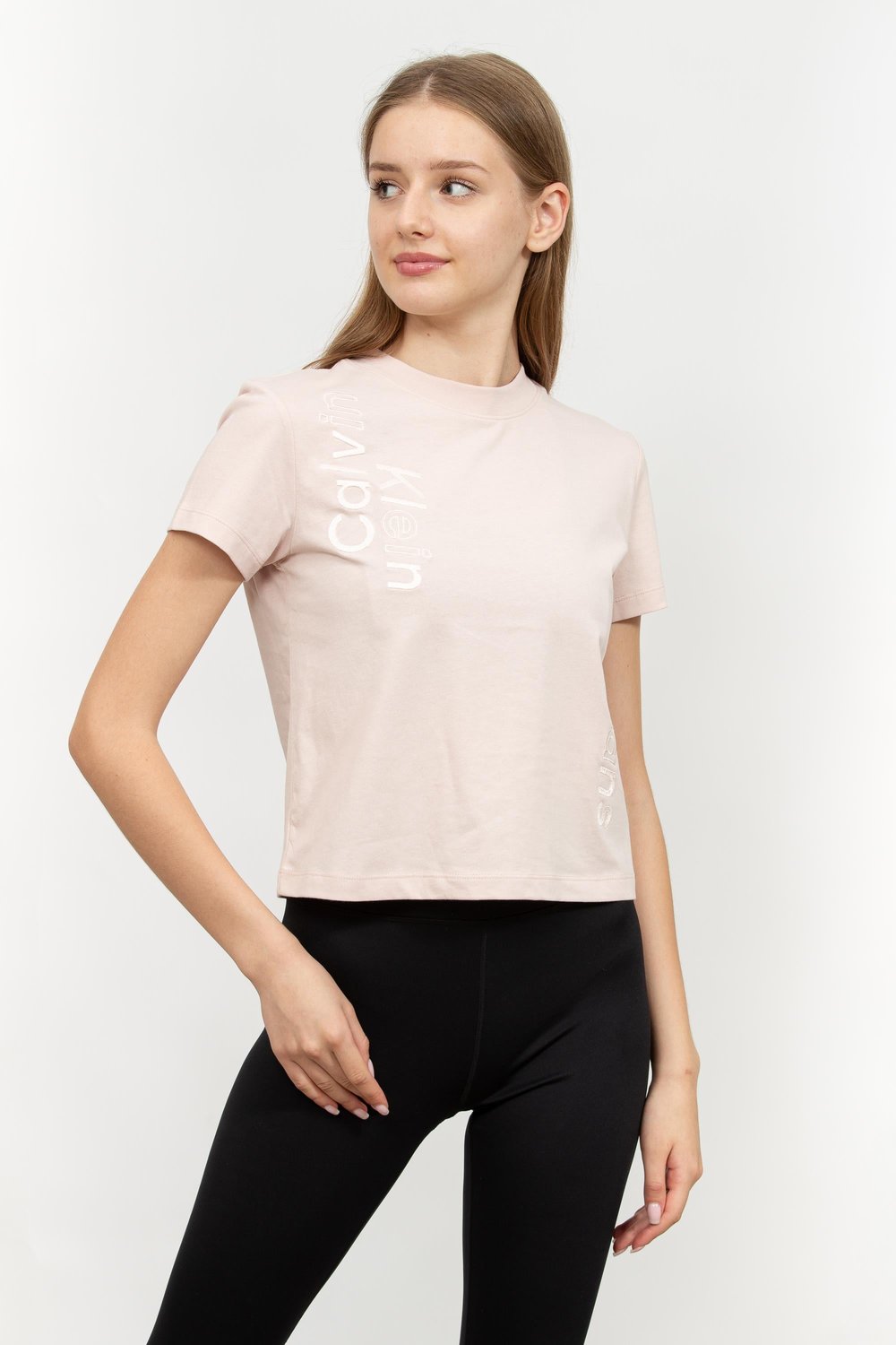 Calvin Klein Multi Placement Logo Baby Kadın Bisiklet Yaka T-Shirt Pembe