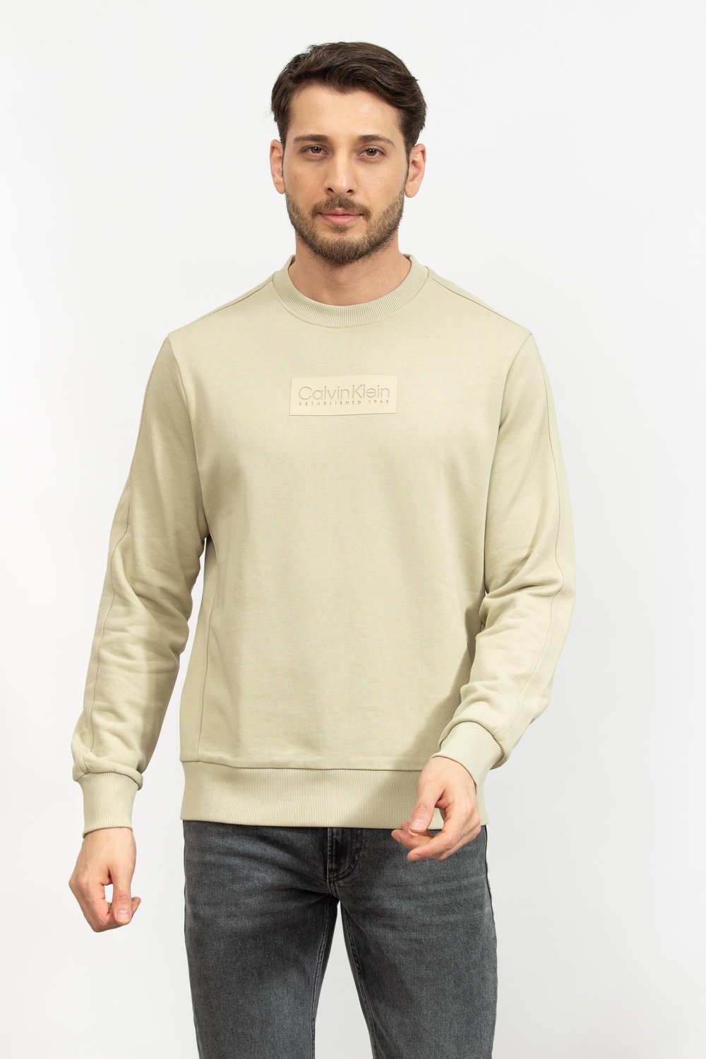 Calvin Klein Raised Rubber Logo Erkek Bisiklet Yaka Sweatshirt