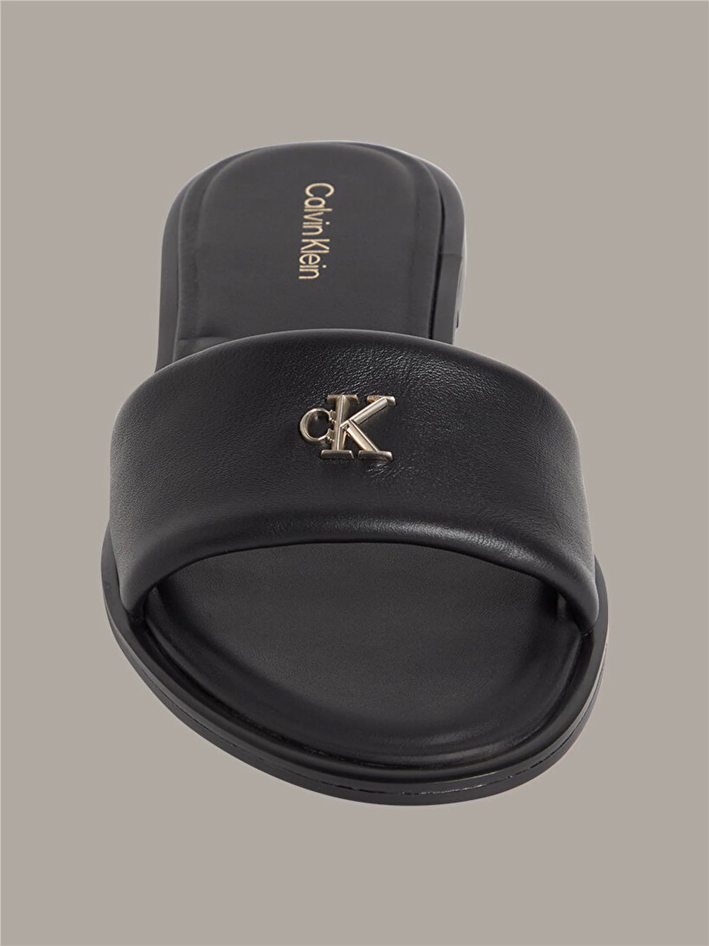 Calvin Klein Round Flat Sndl Lth Kadın Sandalet Siyah