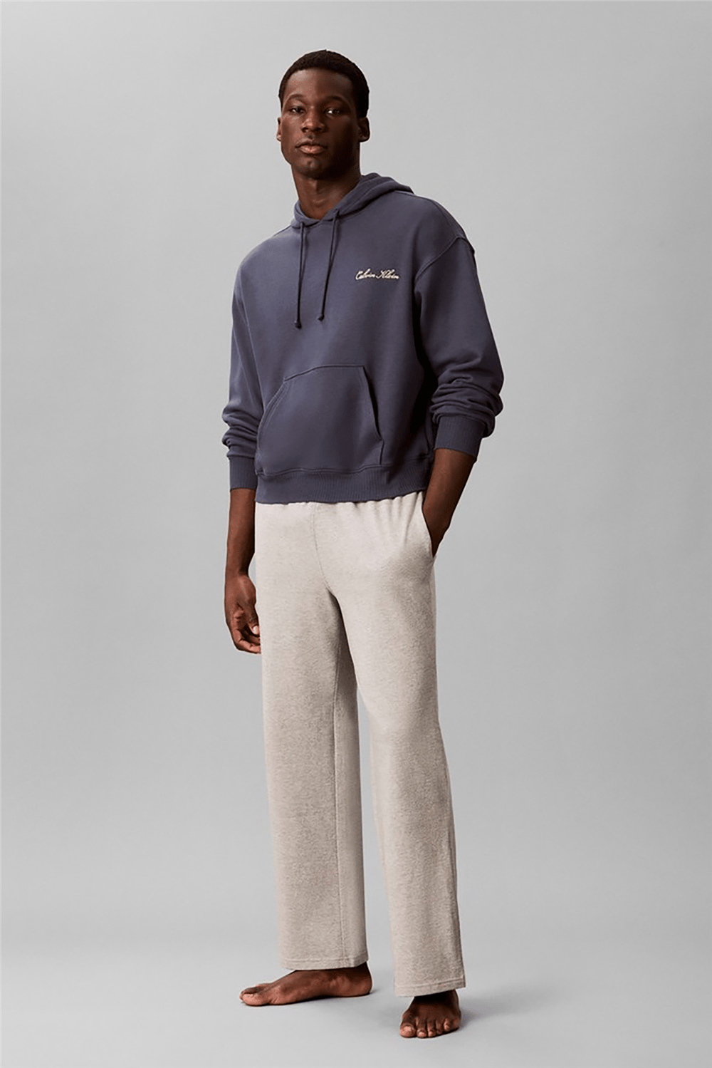 Calvin Klein Script L/S Hoodie Erkek Pijama Üstü Mavi