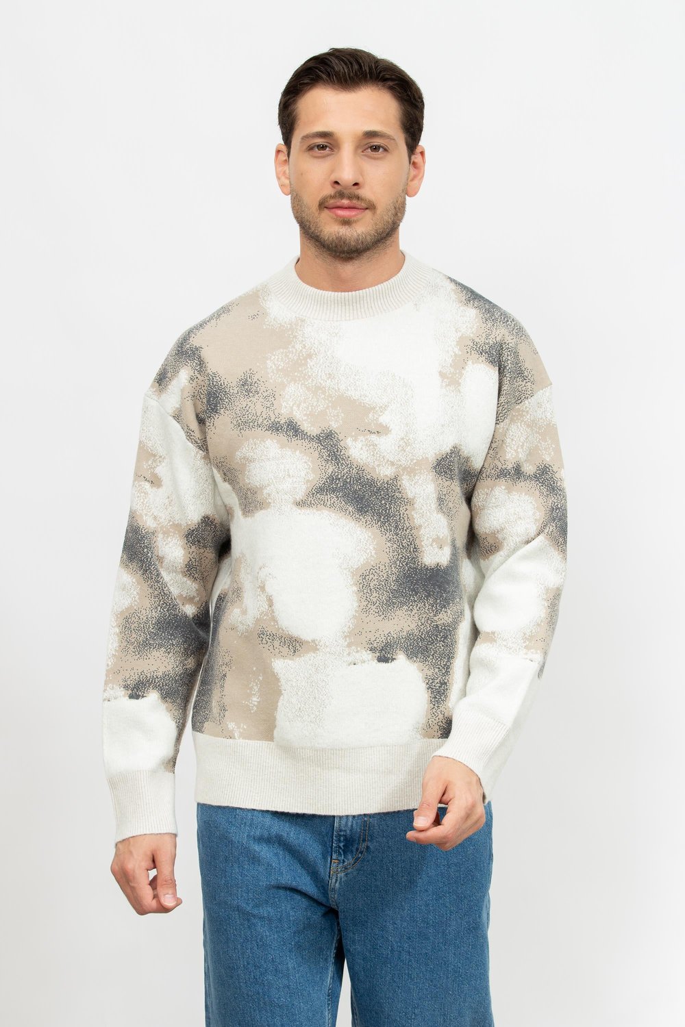 Calvin Klein Seasonal Jacquard Erkek Triko Bej