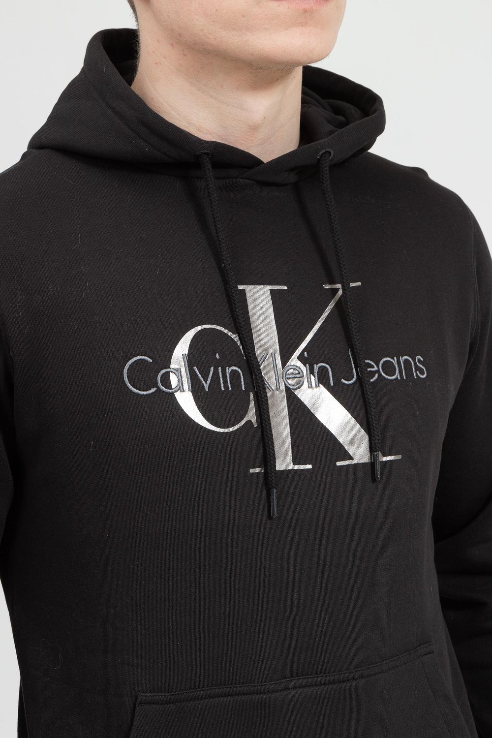 Calvin Klein Seasonal Monologo Regular Hoodie Erkek Kapüşonlu Sweatshirt Siyah