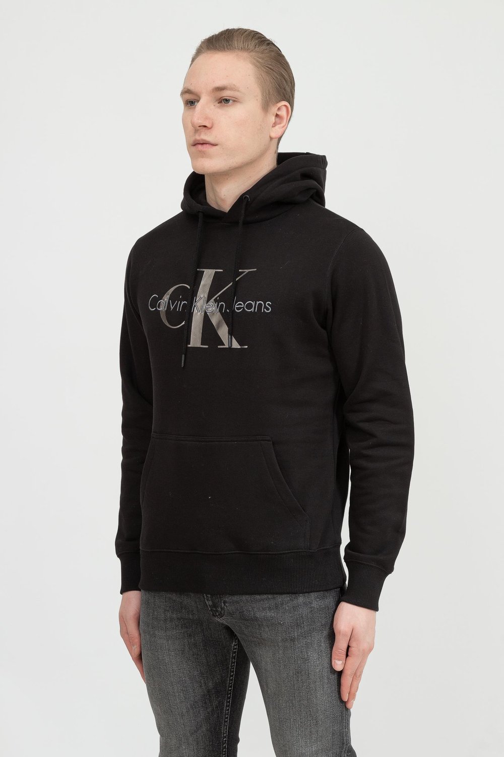 Calvin Klein Seasonal Monologo Regular Hoodie Erkek Kapüşonlu Sweatshirt Siyah
