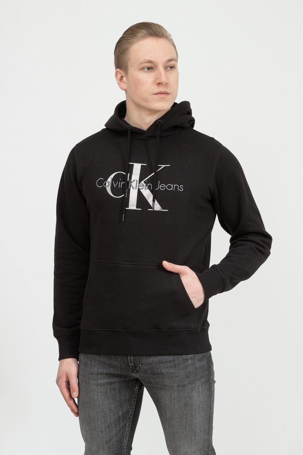 Calvin Klein Seasonal Monologo Regular Hoodie Erkek Kapüşonlu Sweatshirt Siyah