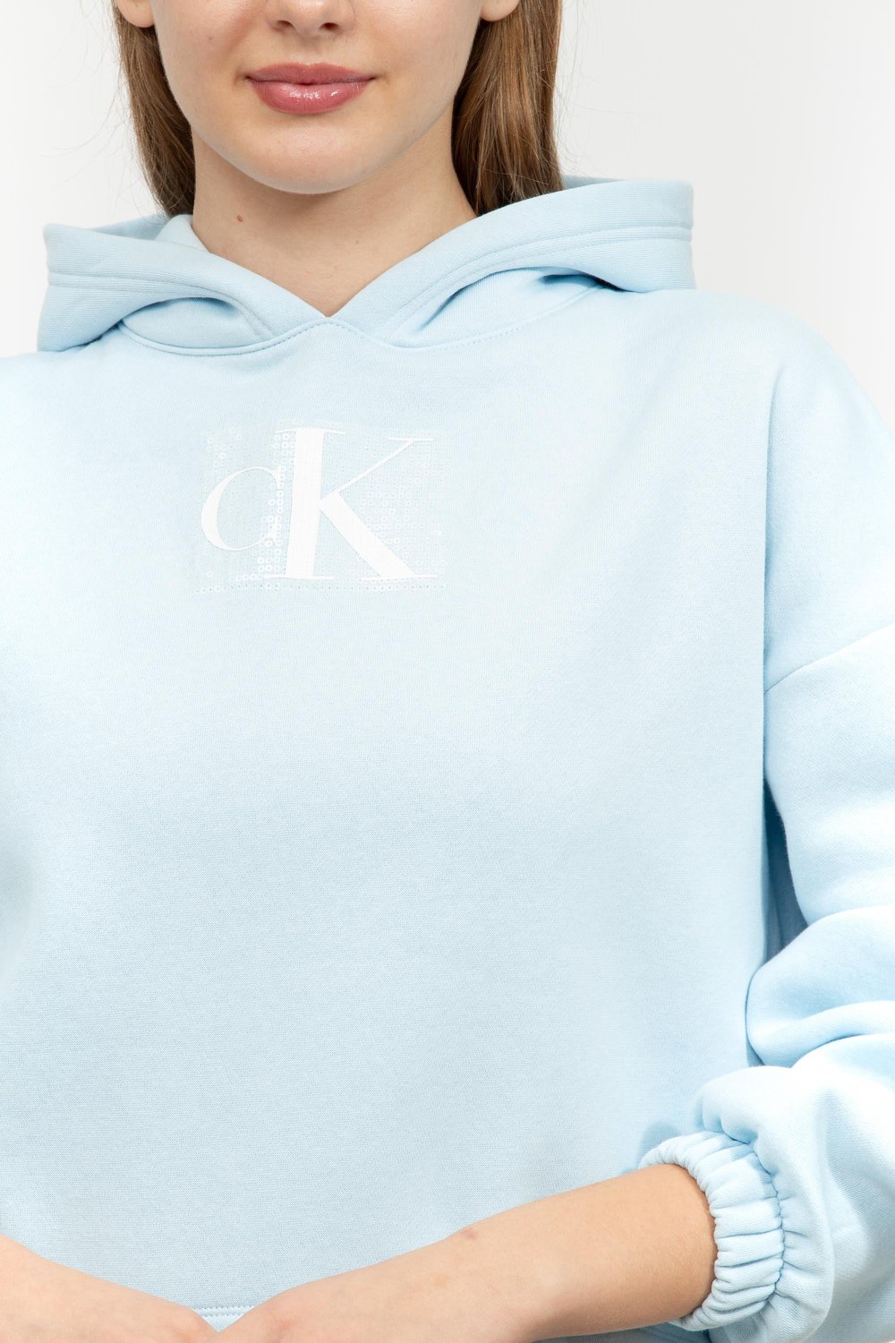 Calvin Klein Sequin Kadın Kapüşonlu Sweatshirt Mavi