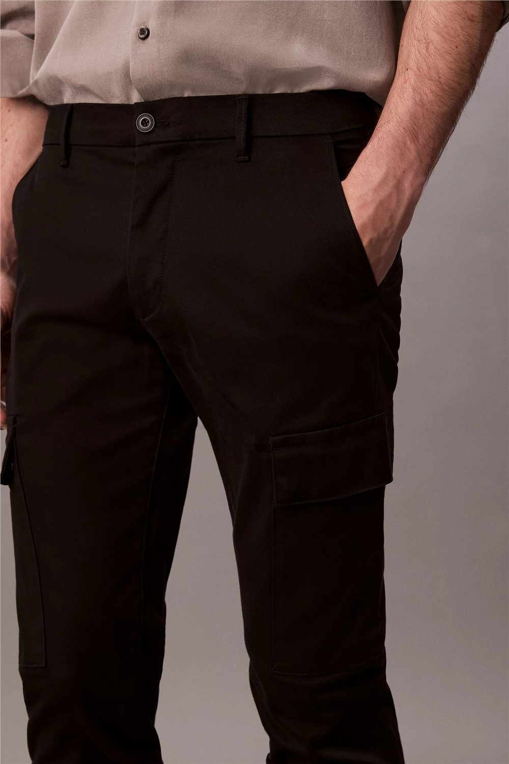 Calvin Klein Slim Cotton Stretch Cargo Erkek Kargo Pantolon Siyah
