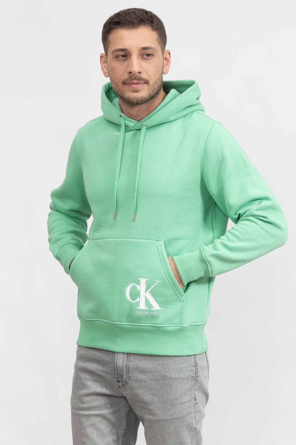 Calvin Klein Spray Hoodie Erkek Kapüşonlu Sweatshirt Yeşil