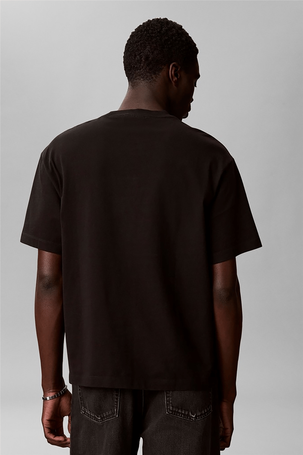 Calvin Klein Ss 16S Linen Applique Monologo T Erkek Bisiklet Yaka T-Shirt Siyah