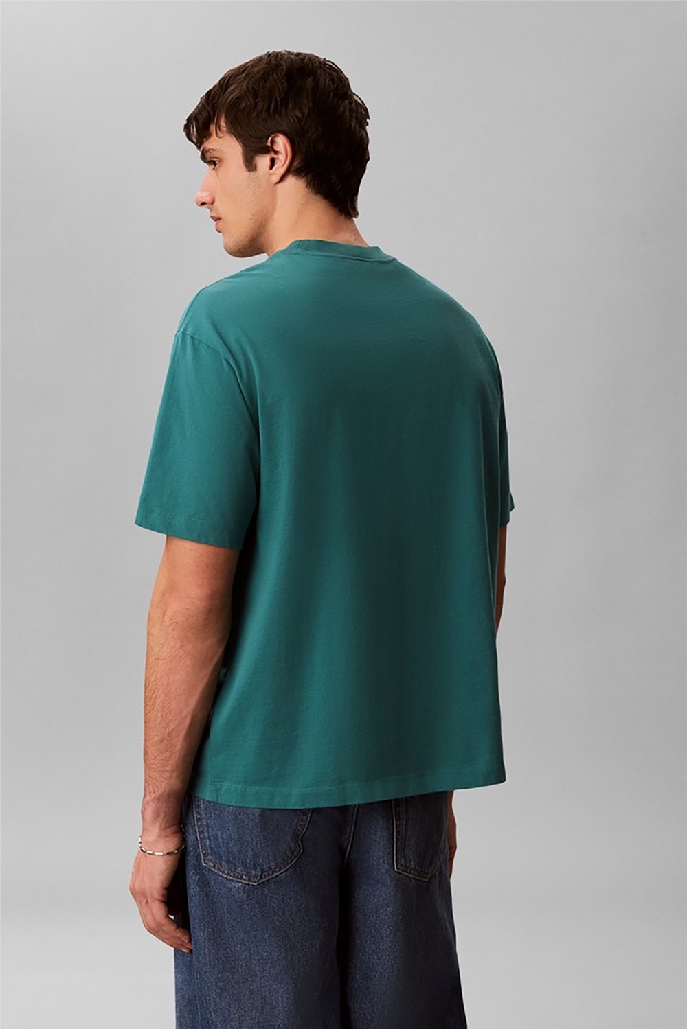 Calvin Klein Ss 16S Linen Applique Monologo T Erkek Bisiklet Yaka T-Shirt