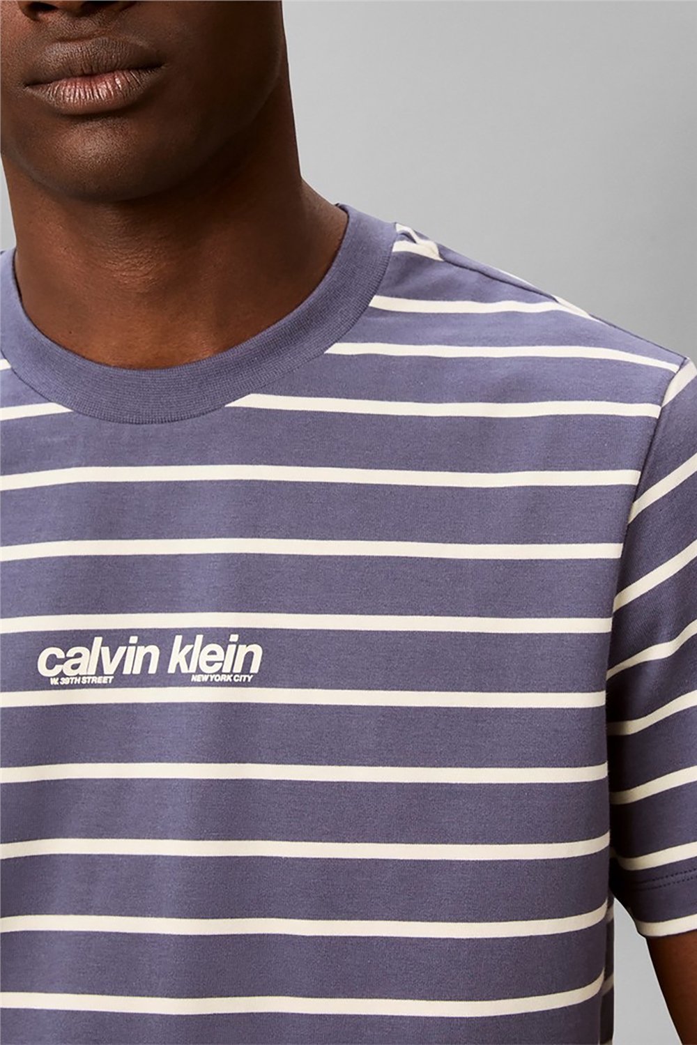 Calvin Klein Ss 16S Stripe Easy Logo Tee Erkek Bisiklet Yaka T-Shirt Beyaz