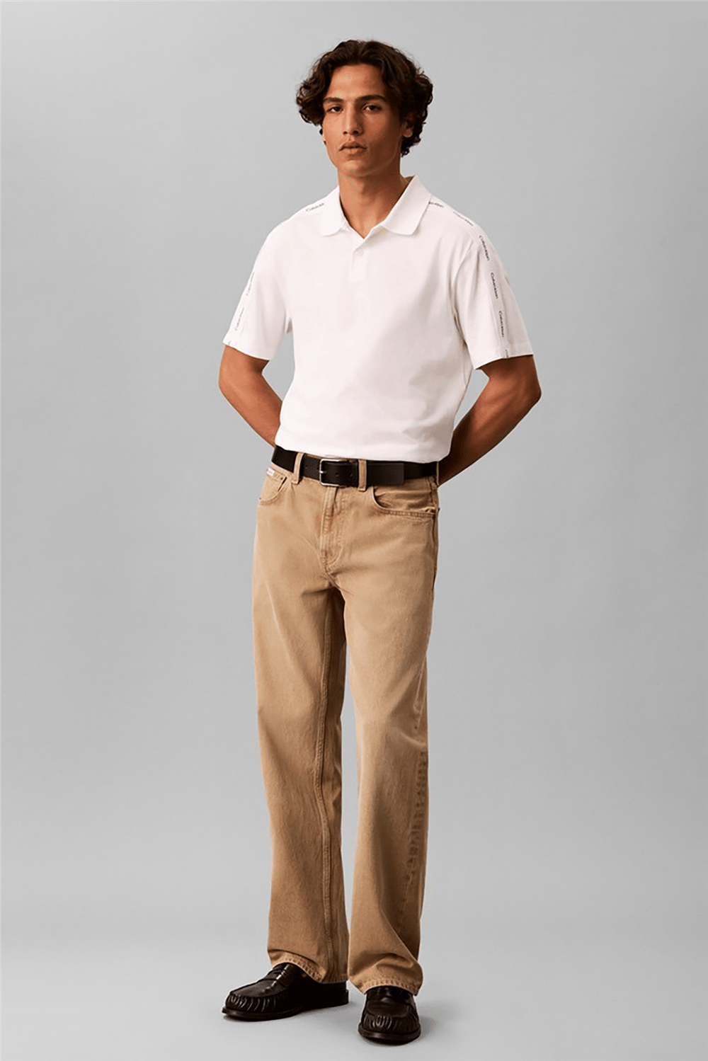 Calvin Klein Ss 20S Clsc Logo Tape Polo Erkek Polo Yaka T-Shirt Beyaz