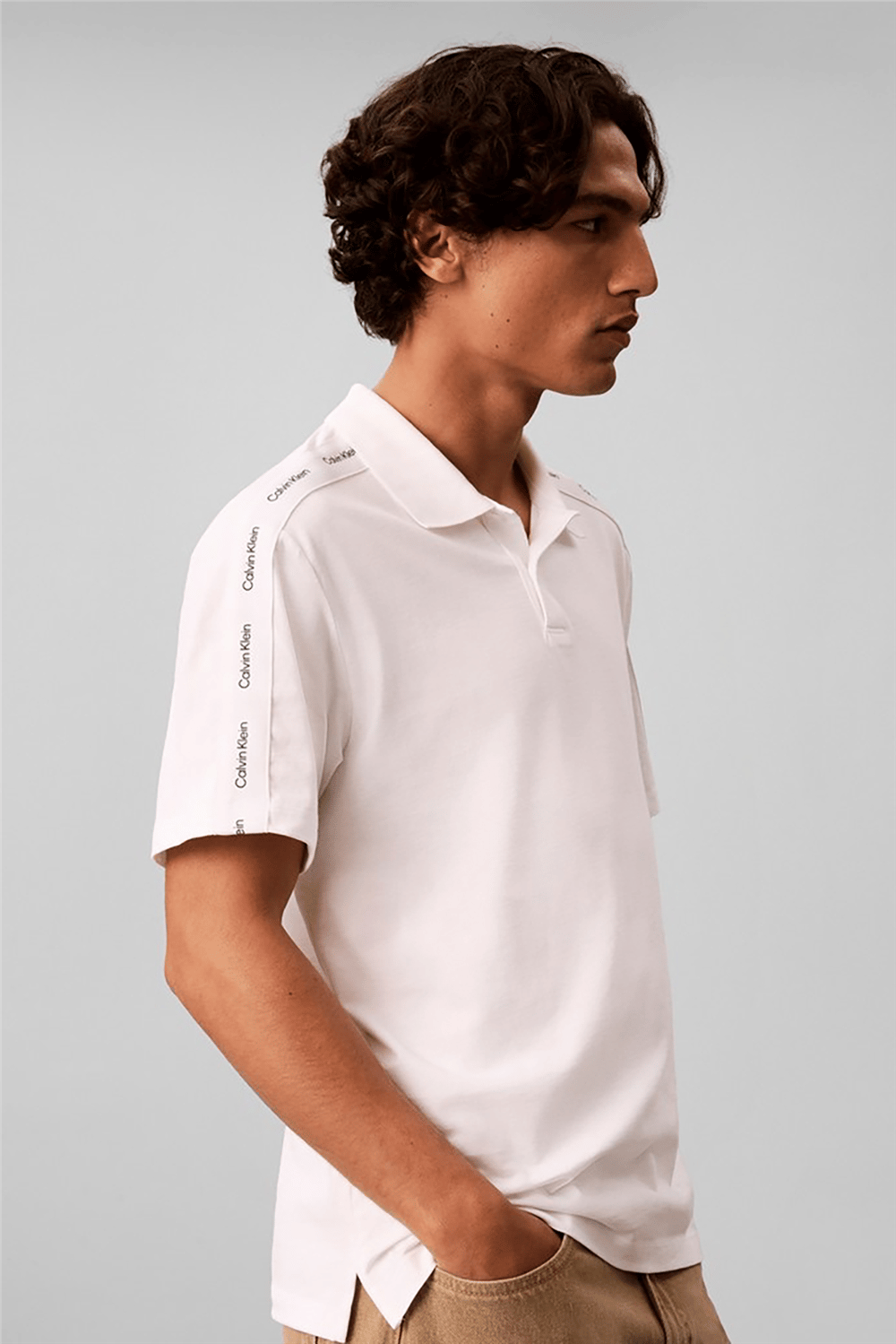 Calvin Klein Ss 20S Clsc Logo Tape Polo Erkek Polo Yaka T-Shirt Beyaz