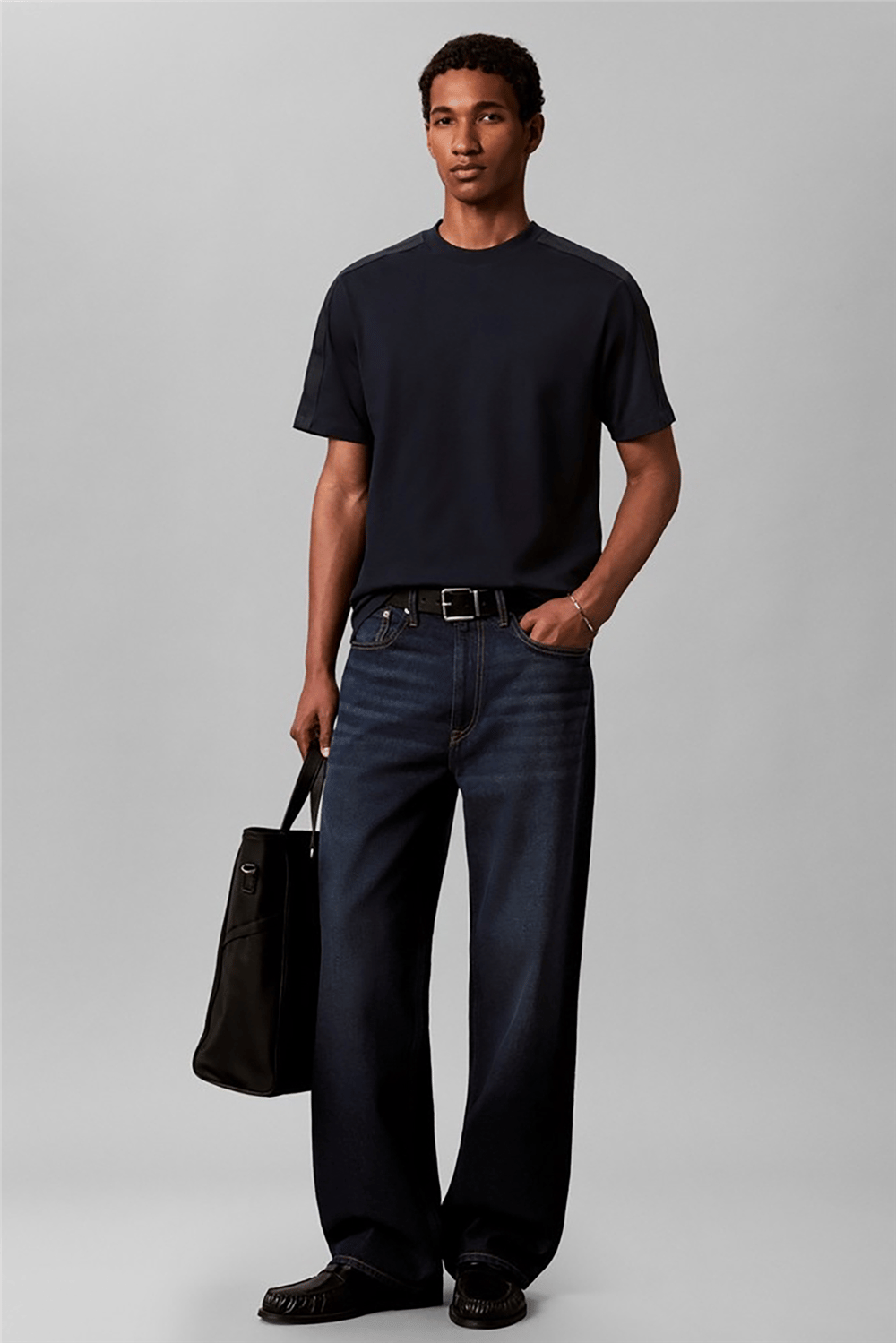 Calvin Klein Ss 20S Easy Clsc Tape Tee Erkek Bisiklet Yaka T-Shirt Lacivert