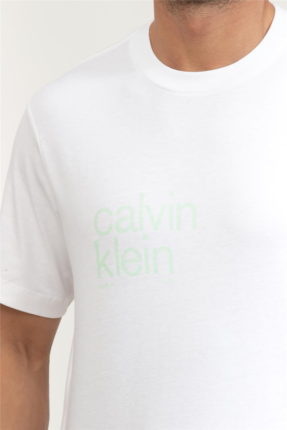 Calvin Klein Ss 20S io Circ Grap Erkek Bisiklet Yaka T-Shirt Beyaz