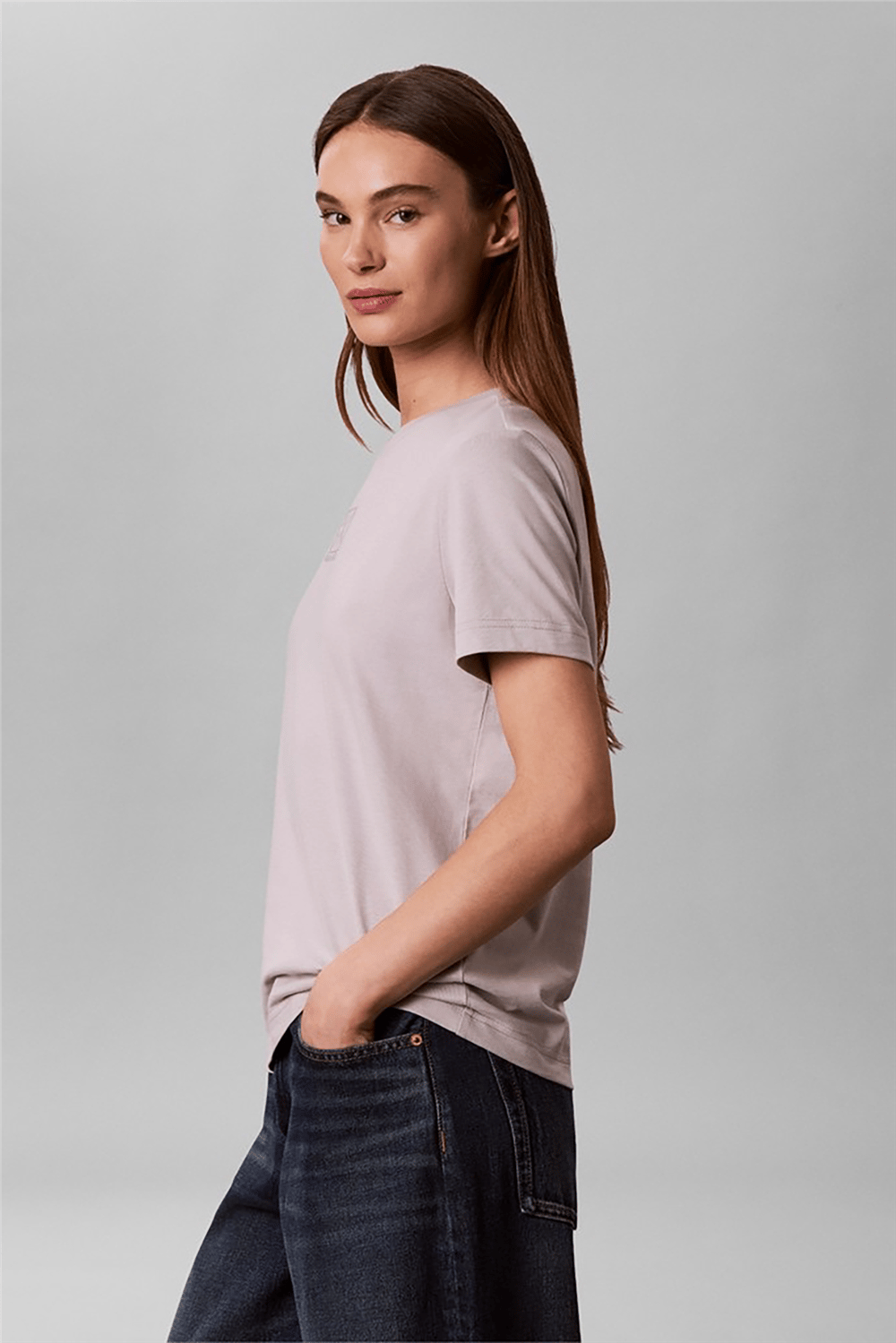 Calvin Klein Ss 20S Jersey Emblem Crew Tee Kadın Bisiklet Yaka T-Shirt