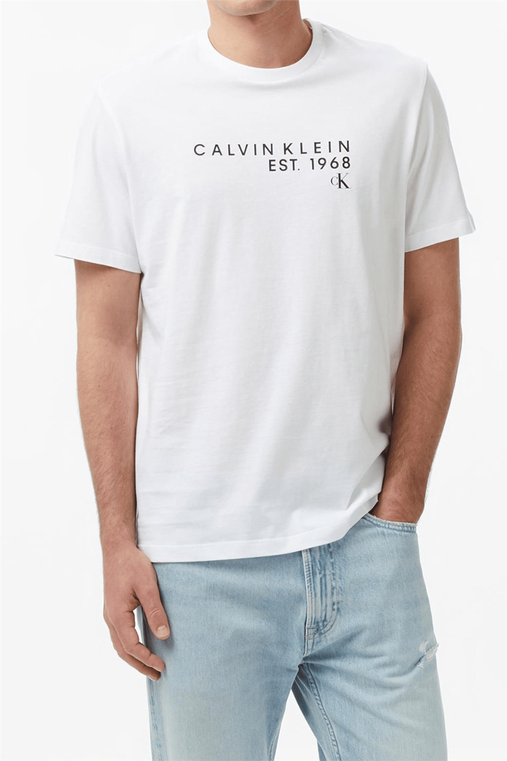 Calvin Klein Ss 30S Eu Wholesale Erkek Bisiklet Yaka T-Shirt Beyaz