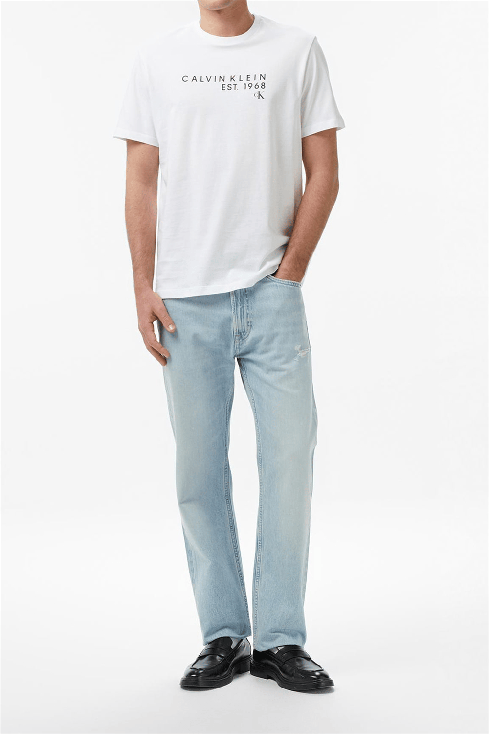 Calvin Klein Ss 30S Eu Wholesale Erkek Bisiklet Yaka T-Shirt Beyaz