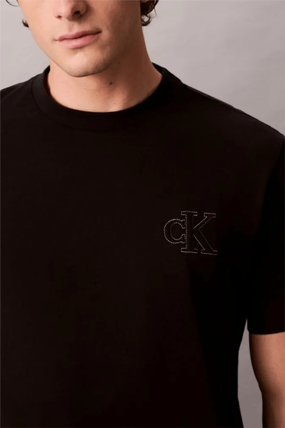 Calvin Klein Ss 30S Jersey Easy Monogram Puff Erkek Bisiklet Yaka T-Shirt Siyah
