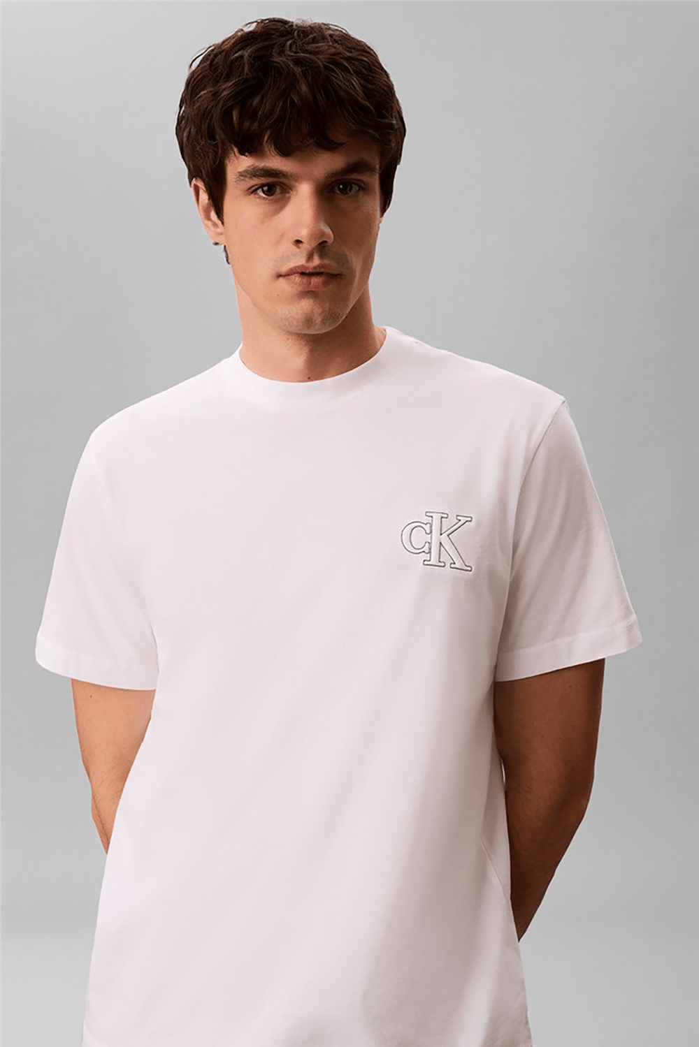 Calvin Klein Ss 30S Jersey Easy Monogram Puff Erkek Bisiklet Yaka T-Shirt Beyaz