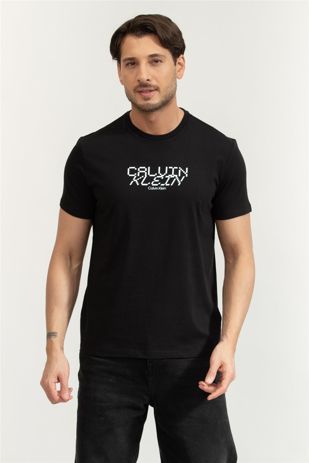 Calvin Klein SS 30S Whsl SP Calvin Futura Gra Erkek Bisiklet Yaka T-Shirt
