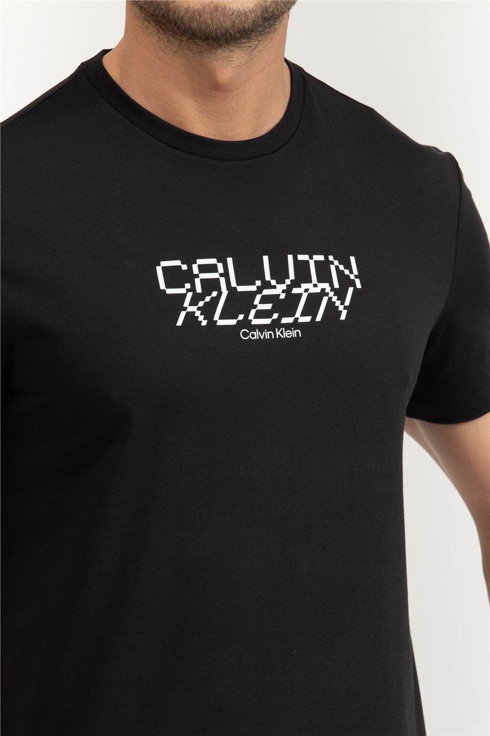 Calvin Klein SS 30S Whsl SP Calvin Futura Gra Erkek Bisiklet Yaka T-Shirt