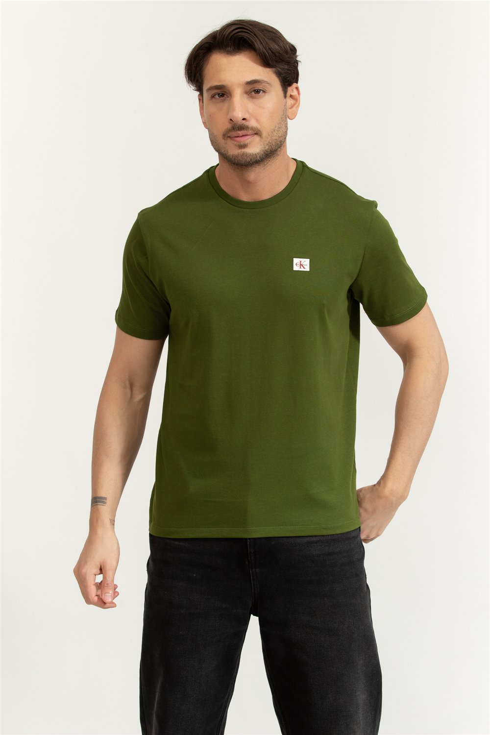 Calvin Klein Ss Badge 30S Jersey Erkek Bisiklet Yaka T-Shirt